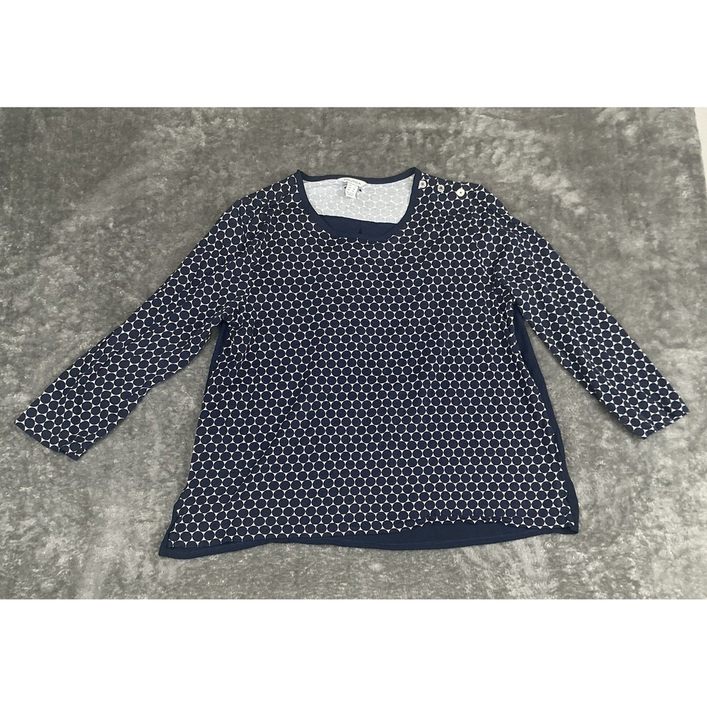 Nautica women's Polka Dot Blue White Long-sleeve Shirt scoop neck solid back